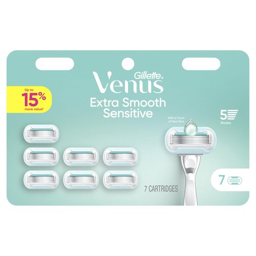 Gillette Venus Extra Smooth Sensitive Women’s Razor Blades for Sensitive Skin, 5-Bladed Razor Refills, 7 Count