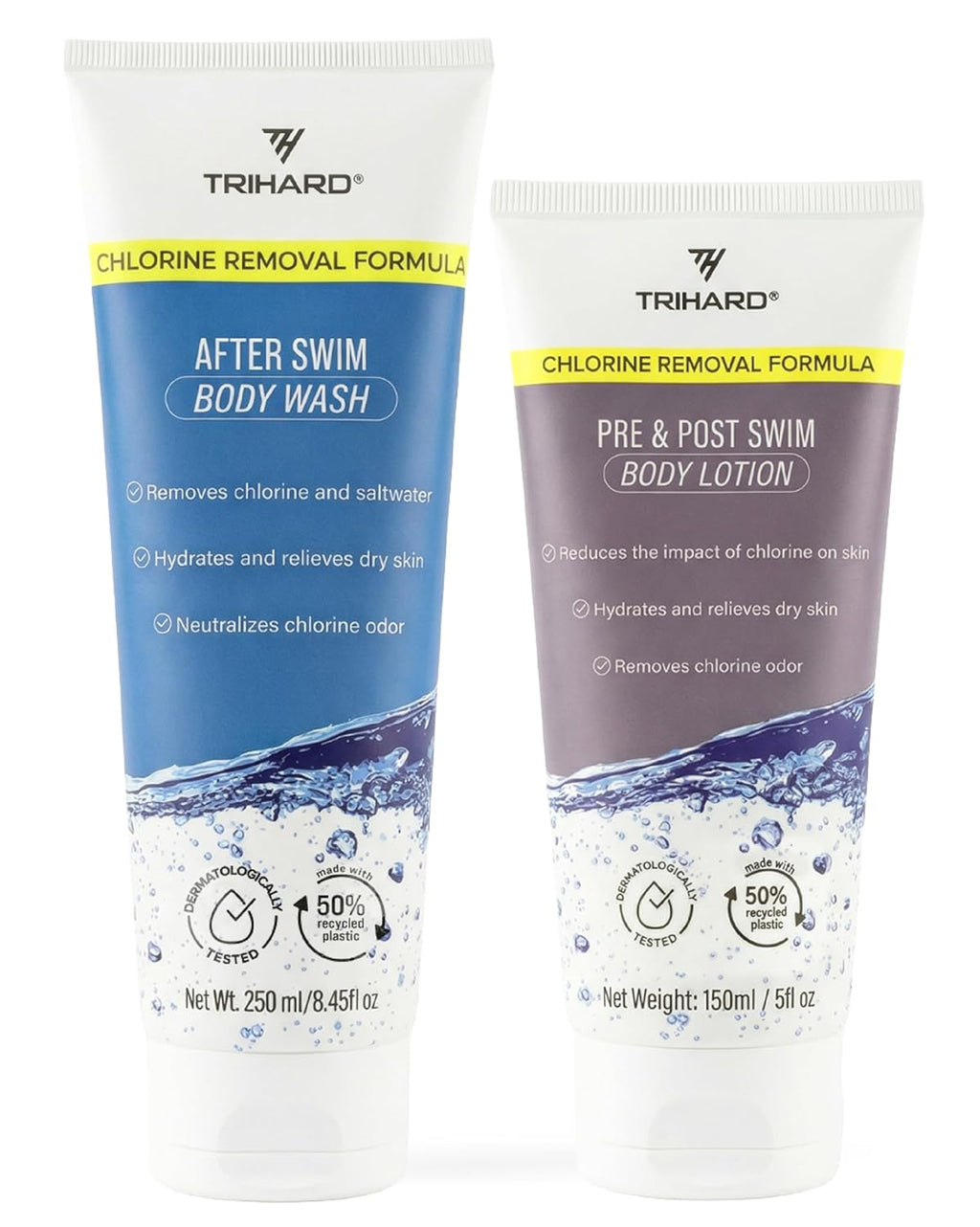 TRIHARD Chlorine Removal Body Wash & Lotion Set - Protects & Hydrates Sensitive Skin | Pool Essentials