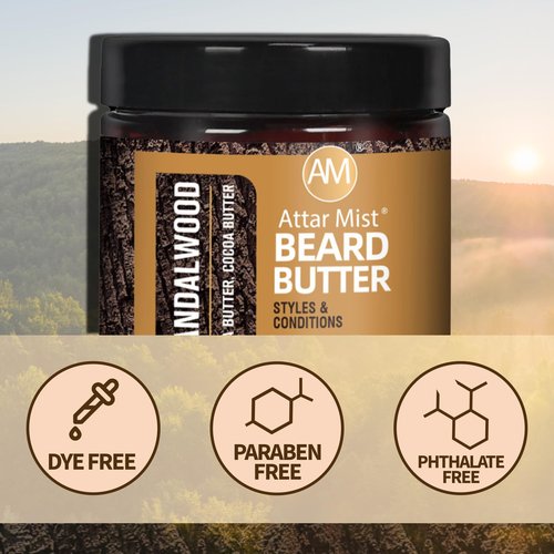 AM Beard Butter Beard Care - Sandalwood Long Lasting Styling and Hydration For a Working Man - Softens and Reduces Itch - Naturally Derived Shea Butter, Cocoa Butter, Coconut Beard Oil for men - 4oz