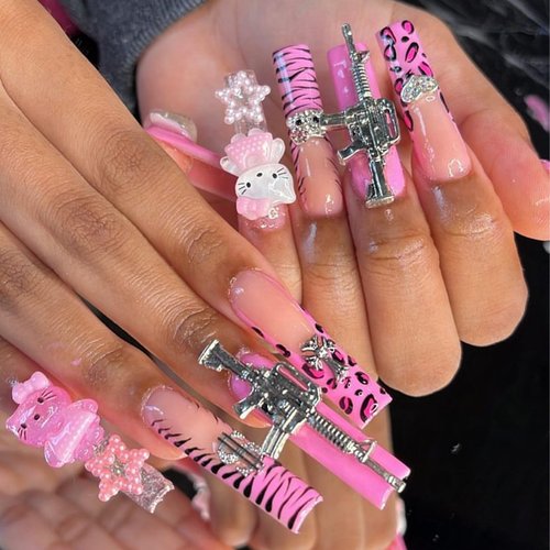 Gehaiwo 44PCS Gun Nail Charms Nail Art Rhinestone,Gold Silver Alloy Gun Dollar Sign Star Nail Decoration for Acrylic Nails, Nail Jewels Accessories for Nail Art Supplies DIY Nail Craft