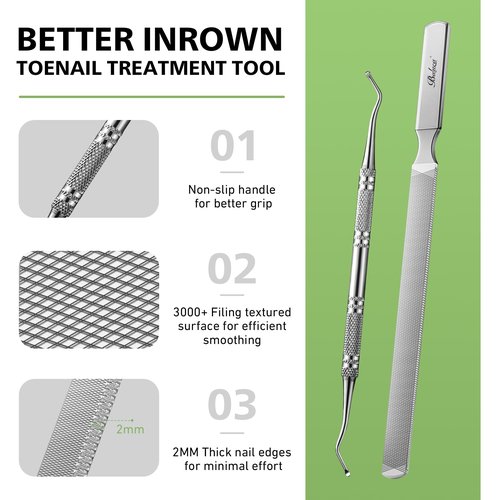 BALUCA Toenail File for Thick Nails & Ingrown Relief | Heavy Duty Metal Emery Board with Toenail Lifter for Seniors, Coarse Grit & Durable Stainless Steel Design (Silver, 1.0, Count, 180/240 Grit)