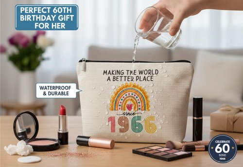 DMZIY 60th Birthday Gifts for Women, Funny 1966 Makeup Bags 60th Birthday Decorations for Her, 60 Year Old Gift Ideas for Mom, Wife, Sister, Grandma, Mothers Day Cosmetic Travel Bag (Rainbow-1966)