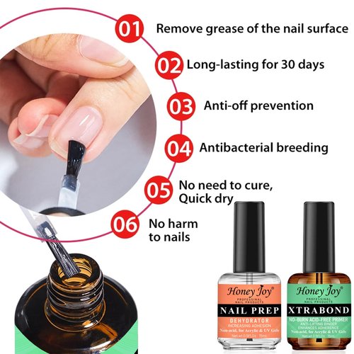 Nail Dehydrator and Primer Set,Acid-Free Nail Prep & Strong Bond Primer for Acrylic Nails,Gel Polish & UV Gels,No Lift,Fast Air Dry,28+ Days Long Lasting Adhesion,Professional Manicure Kit (0.5 fl oz)