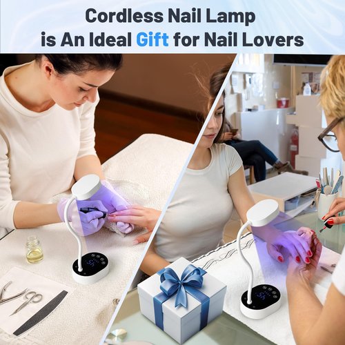 Madenia UV LED Nail Lamp: Rechargeable 360° Adjustable Gooseneck Design Nail Light with Auto Sensor & Touch Screen - 4 Timer Modes Nail Curing Lamp Suitable for Salon and Home Use, White