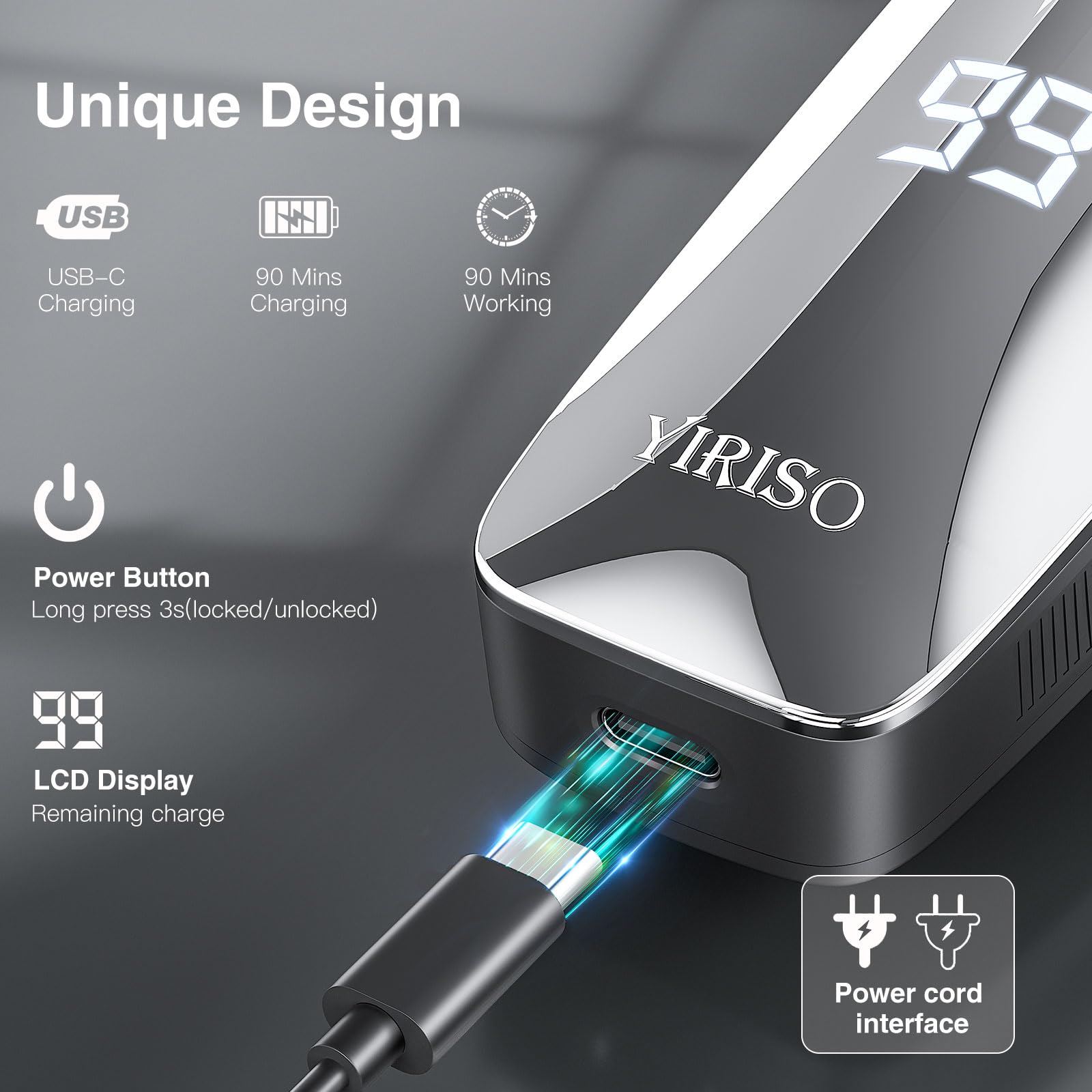 YIRISO Electric Razor for Men, 90Min Long-Lasting Shaver with 4D Floating Head & LCD Display, Ultra Smooth for Sensitive Skin, IPX6 Waterproof, USB-C Fast Charge, with Travel Case - Ideal Gift