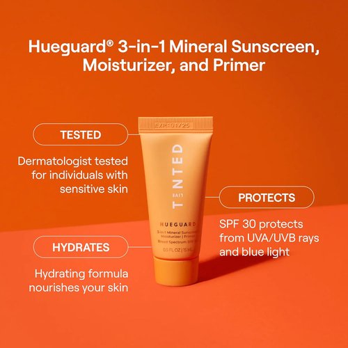 Live Tinted Hueguard® Mini 3-in-1 Mineral Sunscreen - Hydrate & Protect Skin Year-Round | SPF 30, 0.5 Fl Oz
