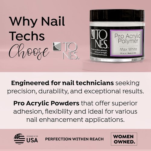Tones Pro Acrylic Nail Powder - Max White (Creamy Soft Off-White) | 3.5 Fl Oz - Long-Lasting Non-Yellowing Polymer for Salon Quality Nail Extensions & 3D Art