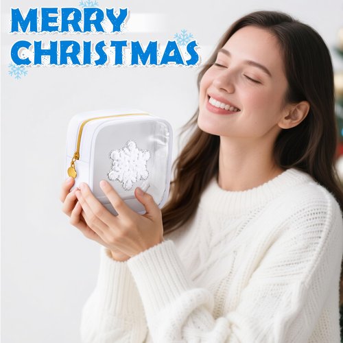 Abbylike 12 PS Christmas Preppy Patch Makeup Bags Bulk Small Nylon Holiday Makeup Bag Skincare Pouch Xmas Zipper Cosmetic Pouch Preppy Thing for Travel Christmas Women Gift(Snowflake,Colorful)