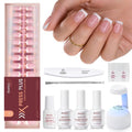 Beetles X Press Plus On Nails Kit-Short Square French Tip Press On Nails Kit with 150Pcs Pink French Nail Tips Nail Glue & Remover Builder Top Coat Nail Lamp,All-in-One DIY Fake Nails Gift for Women