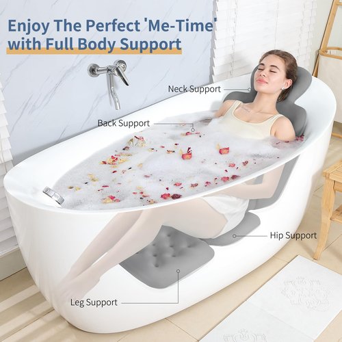 Bath Cushion, Full Body Bathtub Pillow with 160 Suction Cups, Bath Mat for Head and Neck Support, with Laundry Bag (Dark Gray, 51" x 16")