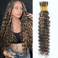 Highlight Human Braiding Hair for Boho Braids 110g Deep Water Wave Bulk Human Hair for Braiding Knotless 12A Curly Bulk Bohemian 3 Bundles P/430 Unprocessed Brazilian Ombre Extensions 18 Inch