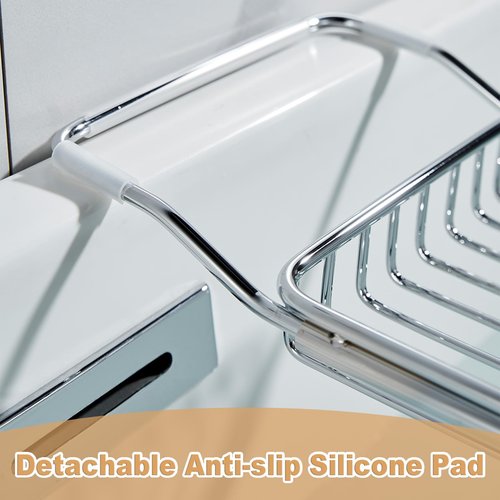 GIYDNEI Stainless Steel Bathtub Caddy Tray, Expandable Bath Tub Table, Adjustable Bathroom Tray, Bath Organizer Tub Shelf,Silver,26.8~35.4in