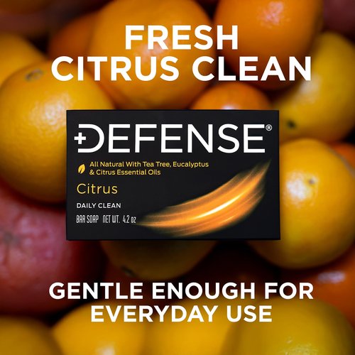 Defense Soap Citrus Bar – All Natural Tea Tree, Eucalyptus & Citrus Essential Oils – Post Workout Hygiene for Athletes, Sports & Active Lifestyles – Washes Away Sweat & Body Odor – 4.2 oz (Pack of 3)