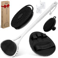 GEENOA Silicone Back Body Face Scrubbers Set 4PCS, 15.35’’ Back Scrubber Soft Body Scrubber for Dual-Side Usage, Easy-to-Hold Soft Bath Glove & Face Scrubber for Good Foaming Deep Cleaning(Black)