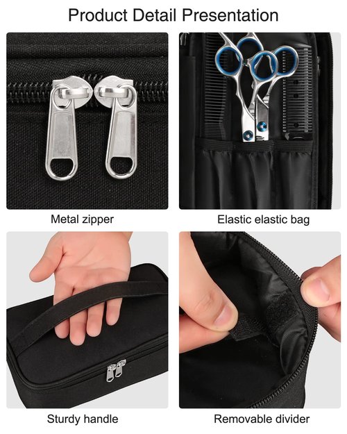 Meiiy Barber Tool Bag, Hair Clipper Bag Hair Cutting Scissors Storage Bag Shaving Kits Haircut Accessories Organizer Bag Gift for Women (Black)