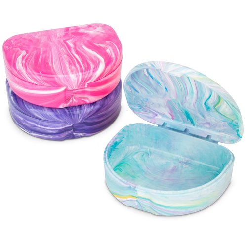 Practicon Marble Retainer Cases, Orthodontic Aligner Case, Mouth Guard Holder (3 Pack) Pink Mermaid