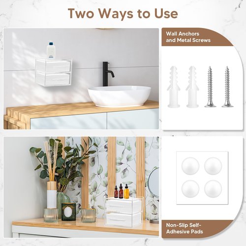 LEIFEOSH Disposable Face Towel Storage Box Acrylic Face Towel Box with Two Drawers for Clean Skin Club Clean Towels Wall-Mountable Makeup Organizer