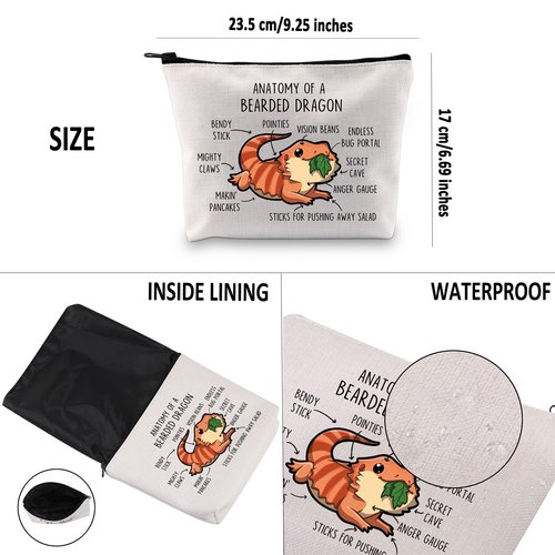 G2TUP Bearded Dragon Lover Gift Anatomy Of A Bearded Dragon Makeup Bag Bearded Dragon Mom Cosmetic Bag Bearded Dragon owner Gift Zipper Travel Bag (Anatomy Of A Bearded Dragon White Bag)