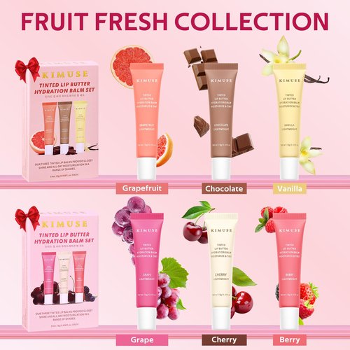 KIMUSE 3 Pack Tinted Lip Butter Hydration Balm, Hydrating Lip Treatment with Hyaluronic Acid & Vitamin E, Tinted Lip Balm for Instant Moisture, Shine & Hydration, Supple Lips, Vegan & Cruelty-Free