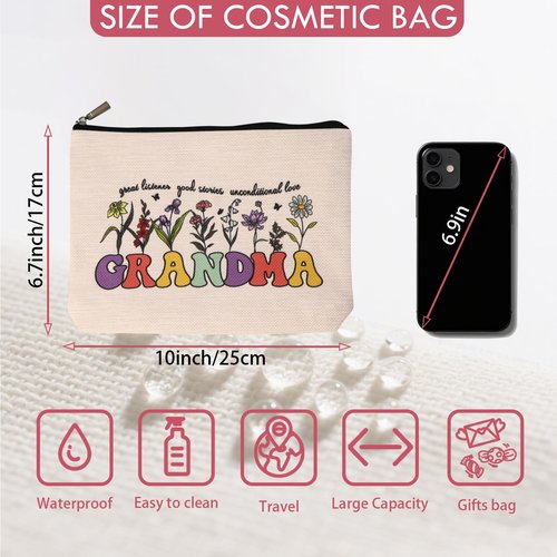 HDYHDY New Grandma Gifts Makeup Bag, Grandma Birthday Gifts for Grandmas Gigi Nana Mimi Granny Grandmother, Best First Time Grandma Gift, Happy Birthday Grandma To Be Gift, Mothers Day Cosmetic Bag