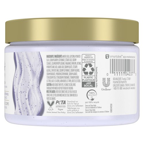 Dove Body Love Body Scrub for dry, worn-down skin, Night Recovery body scrub with Retinol Serum and Exfoliants 340 g/11.9oz