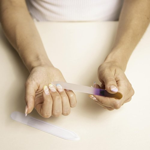 Bona Fide Beauty - Premium Czech Glass Fingernail File with Case - Gentle & Durable Manicure Tool | Gold Violet