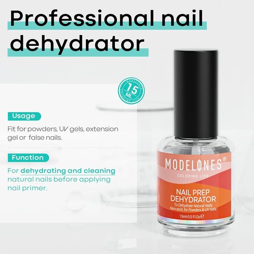 Modelones Nail Dehydrator - 15ml Acid-Free Prep for Acrylic & Gel Nails | Hema-Free Primer Bonder