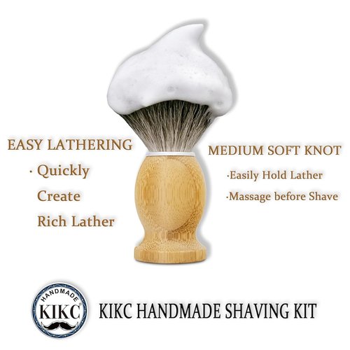 KIKC Pure Badger Shaving Brush - Handcrafted Bamboo Handle for Comfortable Wet Shaving | Perfect Gift for Bearded Men