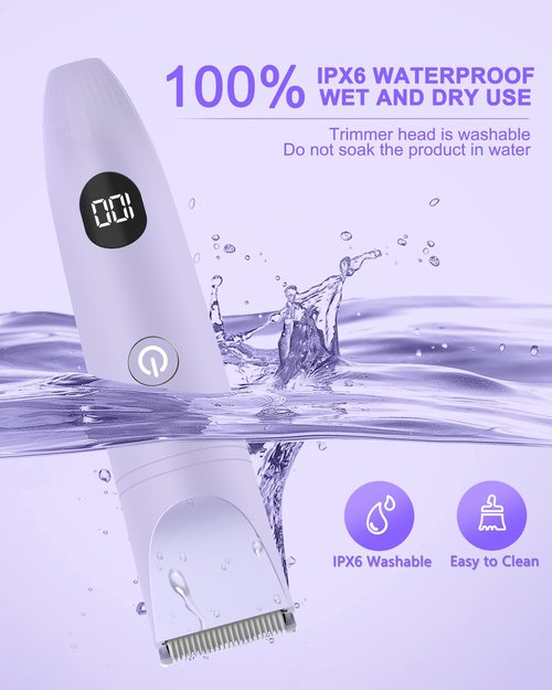 Bikini Trimmer for Women, Electric Razor for Pubic Hair 3-in-1, Bikini Shaver for Legs Body Hair, Womens Electric Razor IPX6 Waterproof, Gifts for Women,Purple