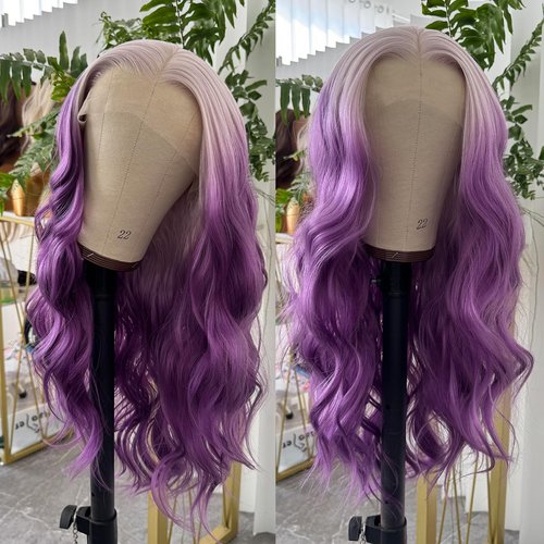 Missyvan Long Ombre Purple Lace Front Wigs for Women Body Wave 13X4 HD Lace Front Wigs Glueless 28 Inch Soft Natural Hair Line Baby Hair Heat