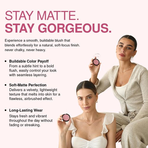 Palladio Matte Blush - Berry Pink Shade for Flawless, Natural-Looking Cheeks