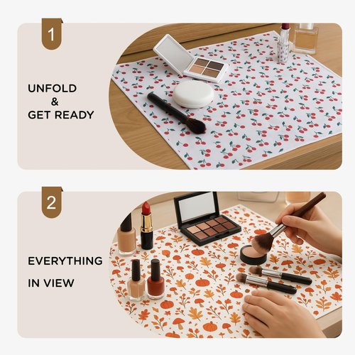 Selalu Foldable Magic Cloth Makeup Bag for Women, Portable Travel Cosmetic Organizer Mat Pouch, Self-Adhesive Quick Pack Makeup Wrap, Floral Pattern, 21.6”x21.6” Large Size