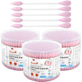 HOMEFOX Pink Cotton Swabs Flattened Pointed - 750 Count Organic XL Cotton Bud Double Side Tight Firm Wounded Precision Extra Large Cotton Tips Applicator Blender Paper Stick, Flatten & Pointy (Pink)