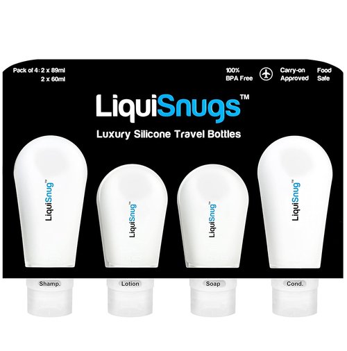 LiquiSnugs Premium Travel Bottles - 100% Leak Proof Silicone Toiletry Containers | TSA Approved with Suction Cups