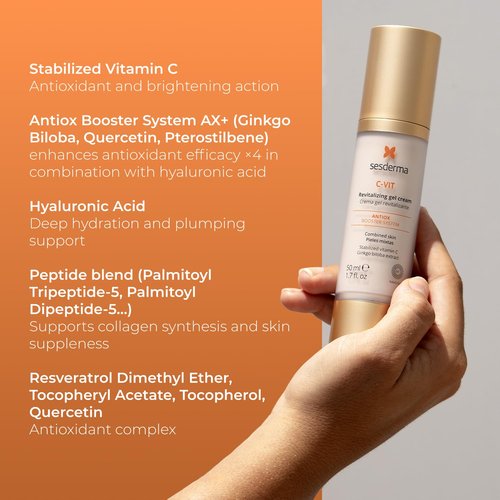 Sesderma C-VIT Revitalizing Gel Cream - Powerful Antioxidant with Vitamin C & Hyaluronic Acid | 1.7 fl oz