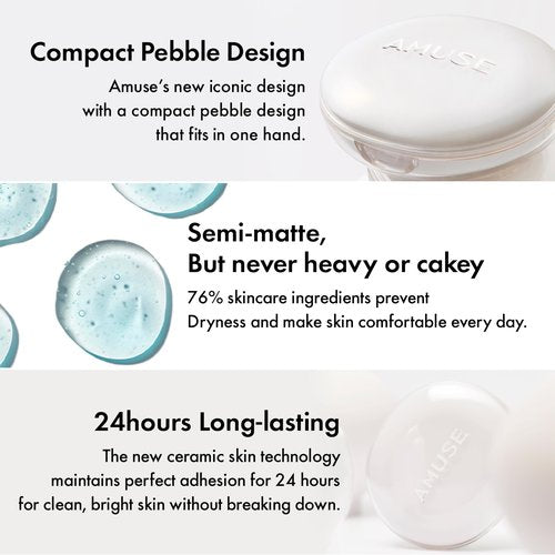 Amuse SEOUL Ceramic Skin Perfector Cushion Foundation (02 HEALTHY) | Long-lasting, Lightweight, Semi-matte, Flawless Coverage, Hypoallergenic, Vegan, Korean Beauty (15g / 0.52oz.)