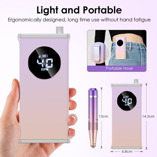 HOMEASY Electric Nail Drill, 40000RPM Professional E-Filer Rechargeable with 15 Drill Bits, Portable Nail File Electric Nail Filer for Acrylic Nails Gel Polishing Removing for Salon Home (Purple)