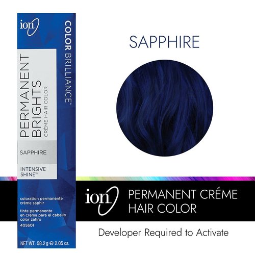Ion Permanent Brights Hair Color - Sapphire | Vegan, Cruelty-Free, 100% Gray Coverage, 2.05 oz