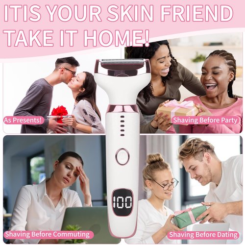 Beanify Electric Razor for Women Men with LED Display,4 in 1 Ladies Wet & Dry Body Razors and Facial Hair Remover, Rechargeable Painless Hair Removal Kit for Nose Face Body Leg Bikini Arm Hair
