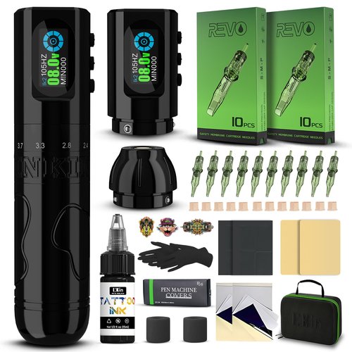 INKin Tattoo Gun Kit for Beginners Complete Set, InkFlexo Wireless Tattoo Machine with 6 Adjustable Stroke and 2Pcs 1600mAh Batteries, Tattoo Kit with Revo Tattoo Needles and Ink for Professional Use