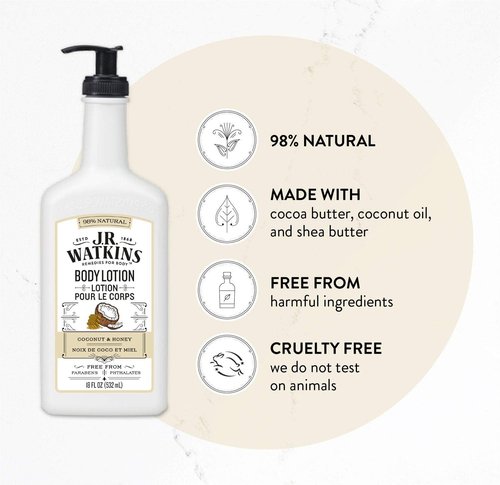 J.R. Watkins Daily Moisturizing Lotion - Hydrating Body Cream with Shea Butter & Coconut Oil | 18 fl oz