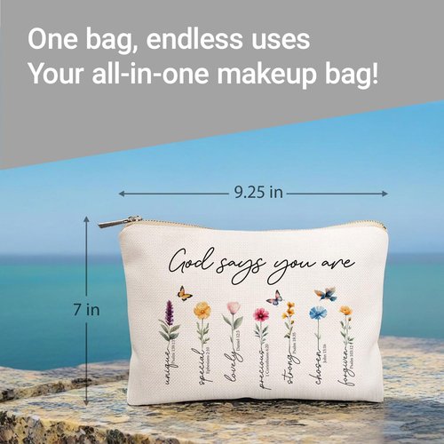 God Says You Are Makeup Bags, Christian Gift for Girls, Faithful Christian Accessory Pouch for Teens Daughter Sister Bestie, Believe Gift for Her, Religious Makeup Bag, Inspirational Cosmetic Bag (You Are)