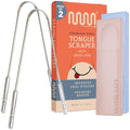 MasterMedi Tongue Scraper - 100% Stainless Steel Tongue Cleaner with Multicolor Travel Cases (2 Pack) for Fresh Breath