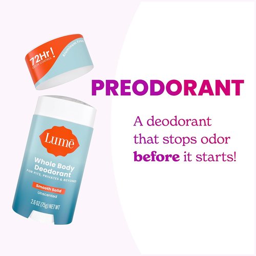 Lume Whole Body Deodorant - Smooth Solid Stick for 72-Hour Odor Control - Aluminum & Baking Soda Free - 2.6 oz (Pack of 2)