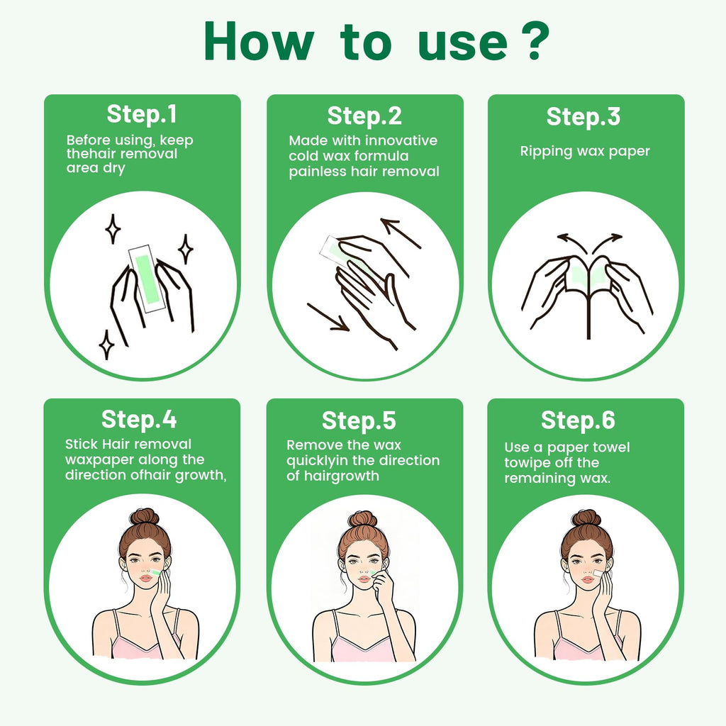 Wax Strips for Hair Removal - 98% Natural Formula for Sensitive Skin, Facial Hair Removal for Women - Gently and Quickly Removes Hair from Eyebrows, Body, Legs, and Bikini Line- Hypoallergenic 2Pcs