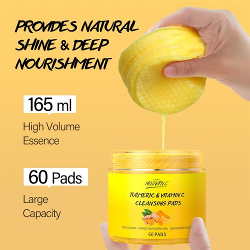Turmeric Cleansing Pads for Face 60 Pcs Turmeric Face Scrub Vitamin C Exfoliating Pads for Skin with Exfoliating Cotton Rounds