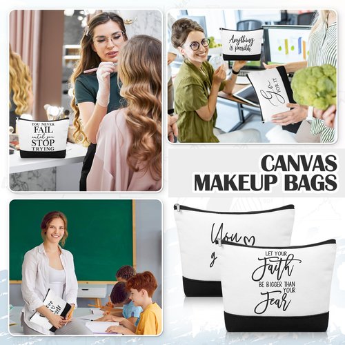 Sanwuta 10pcs Employee Appreciation Gifts for Women Inspirational Makeup Bags with Zipper Thank You Cosmetic Bags Gift for Coworkers Volunteer Mother's Day (Classic)