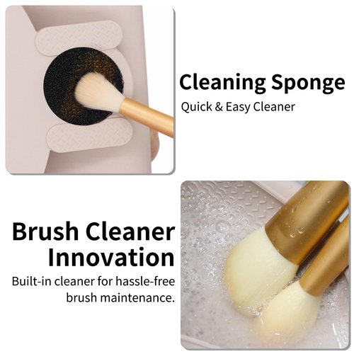 DivaDwell Depot Travel Makeup Brush Holder with Cleaning Pad -Silicone Brush Organizer Case, Magnetic Closure Waterproof Cosmetic Bag for Easy Storage & On-the-Go Cleaning (9.05 Inch)
