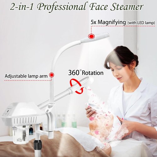 Skiennix Professional Facial Steamer - 2-in-1 Ozone Face Steamer with 5X Magnifying Lamp | Home & Spa Use