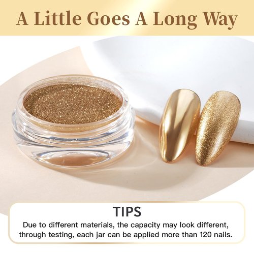 Pretty Diva Chrome Nail Powder - Champagne Gold Mirror Effect Nail Chrome Powders, Highlight Metallic Chrome Powder for Nail Art Pigment Chrome Powder for Nails (Champagne, 1g)